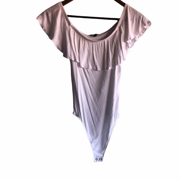 Women’s Express White Ruffle Bodysuit - Picture 1 of 5